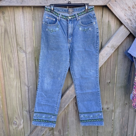 NYC Design Company Boho Vintage Embroidered 80s 90s High Waisted Straight Jeans - Picture 1 of 7